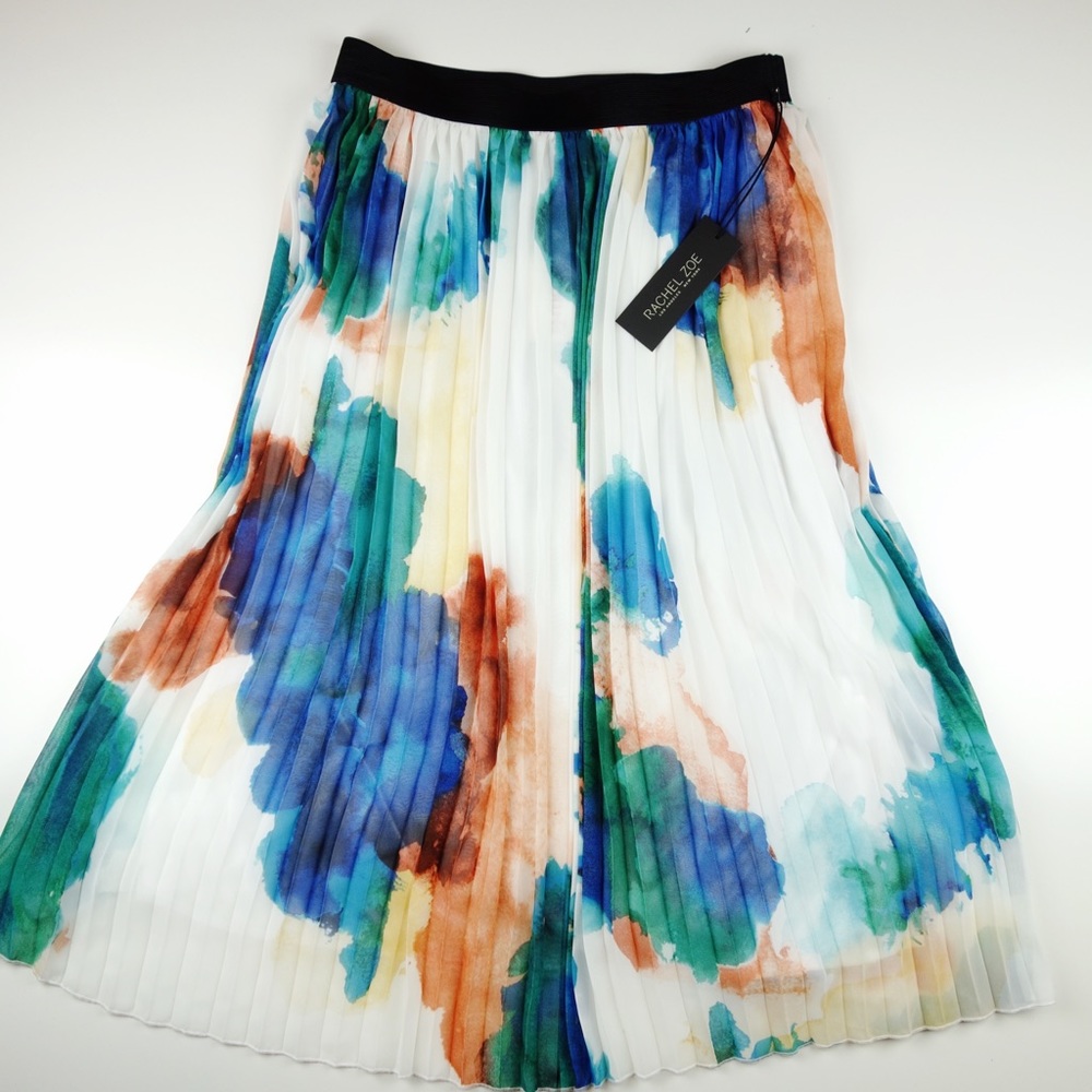 RACHEL ZOE Watercolor Pleated Skirt Size Large